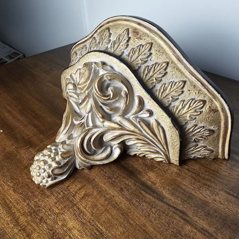 Vintage Pair of Italian-Style Wall Sconce Shelves – Distressed Ivory & Gold